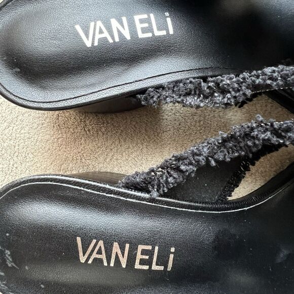 VANELi Baret Black Fringed Canvas Silver Small Studs Block Heel Sandal Women 6.5 - Picture 13 of 16